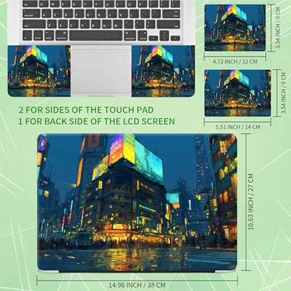 Laptop Skin Sticker Decal, Universal Protective Cover Fit 12 13 14 15.6 Inch Notebook, Reusable Water-Resistant Vinyl Decal w/ 2 Wrist Pads for Business Travel Office, Neon Architecture - color: Neon Architecture