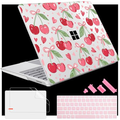 Case for Surface Laptop 5/4/3 13.5", Cherries & Pink Bows | Hard Shell Case with Keyboard Cover & Screen Protector. Fits Surface Laptop 5/4/3 13.5" Metal Palm Rest Models 1951/1868. - color: Cherries & Pink Bows