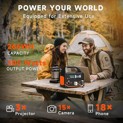 BailiBatt 300W Portable Power Station, 266Wh Solar Generator with 7 Outputs & Dual USB-C PD (24W+18W), 110V Pure Sine Wave AC, 6.5lb Lightweight Battery Backup for Camping, CPAP RV Home Blackout - color: White