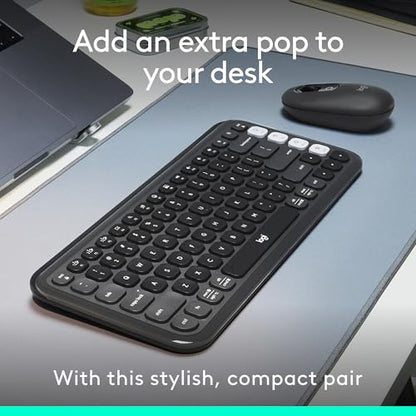 Logitech POP ICON Combo Keyboard and Mouse - Graphite and Off-White | Comfortable typing, programmable keys and buttons, quiet clicks, Bluetooth, easy-switch up to 3 devices - color: Graphite White, style: Combo