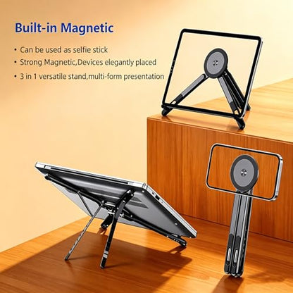 3-in-1 Magnetic Foldable Laptop Stand for Phone Tablet and Laptop | Aluminum Alloy, Die-casting,Ergonomic, 8-Level Adjustable Height, Portable, For Home Office and Travel - color: Grey