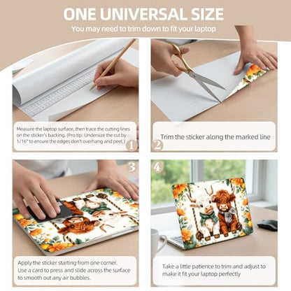 Universal Laptop Skin Sticker for 12/13/14/15.6 Inch Laptops, Reusable Vinyl Laptop Decal Cover, Waterproof Scratch Resistant Notebook Skin with 2 Wrist Pads,Highland Cows Cute - color: Highland Cows Cute