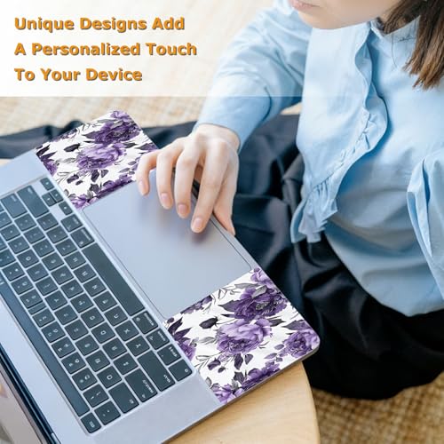Universal Laptop Skin Sticker with 2 Wrist Pad Decals, 3-Piece Removable Vinyl Laptop Cover, Purple Roses Waterproof Anti-Scratch, Easy-Trim Fit for 13.3" 14" 15.6" Laptops - color: Purple Roses