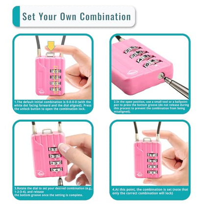 4 Digit Cable Combination Locks 4.7 inches Cable for School Gym Locker,Helmet,Filing Cabinets,Toolbox,Luggage Suitcase,knapsack,Cable 3mm Diameter,Pink - size: 12cm(4.7in)Cable Pink
