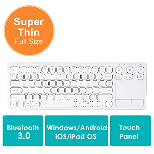 SANWA Multi Device Bluetooth Keyboard with Touchpad, Rechargeable Keypad with Trackpad for Laptop Desktop Computer PC iPad/iPhone Tablet, Compatible with MacBook, Windows, Android, iOS, White - style: White