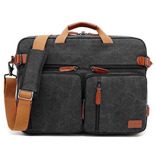 CoolBELL Convertible Backpack Messenger Shoulder bag Laptop Case Handbag Business Briefcase Multi-functional Travel Rucksack Fits 17.3 Inch Laptop For Men/Women (Canvas Black) - color: Canvas Black, size: 17.3 Inches
