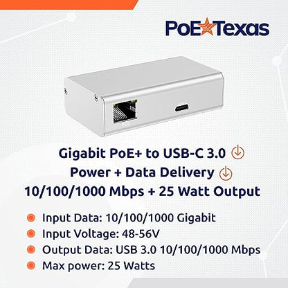 PoE+ to USBC Power Delivery Compatible with Tablet Computers Like iPad Pro Gen 3, Microsoft Surface Go, Google Pixel, and More (USB-C Power Compatible w/iPad Pro) (Gigabit Power + Data 2) - size: Gigabit Power + Data 2