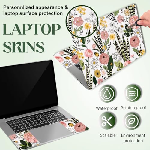 SUPERDANT Wildflower Laptop Skin Sticker Decal Leaves Universal Laptops Notebook Skin Sticker 12 13 13.3 14 15 15.4 15.6 Inches Vinyl Laptop Cover Stickers Removable Waterproof Notebook Protector - style: Wildflower Leaves
