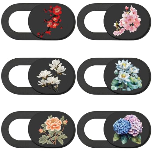 6Pcs 6 Styles Camera Cover Slide Flowers Laptop Camera Cover Floral Pattern Privacy Guard Webcam Protectors for Laptop Desktop Computer Tablet Phone Mini PC Accessories Home Office Use - color: Flower