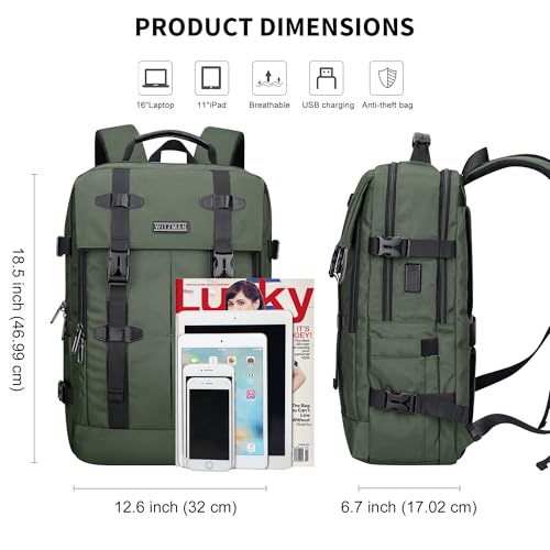 WITZMAN Travel Laptop Backpack for Men Fits 16 inch Laptop | Nylon Carry-on Airline Approved, USB Charging Port, 26L Capacity, For Vacation, Weekend, Overnight Trip, B716 Army Green - color: Army Green