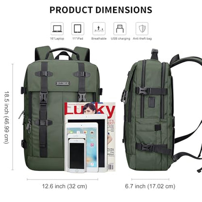 WITZMAN Travel Laptop Backpack for Men Fits 16 inch Laptop | Nylon Carry-on Airline Approved, USB Charging Port, 26L Capacity, For Vacation, Weekend, Overnight Trip, B716 Army Green - color: Army Green