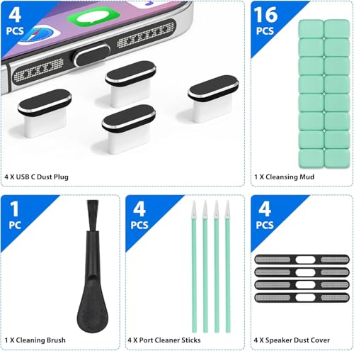 1 Set USB C Dust Plug Set, Charging Port Cover & Speaker Mesh Kit, Universal Type C Anti Dust Cap, for Phone Tablet Laptop, Black