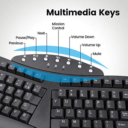 Perixx Periboard-612B Wireless Ergonomic Split Keyboard with Dual Mode 2.4G and Bluetooth Feature, Compatible with Windows 11 and Mac OS X System, Black, US English Layout - color: Black, style: Wireless