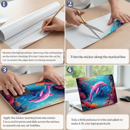 Universal Laptop Skin Sticker Decal,15.6 Inch Laptop Vinyl Cover for 13" 14" 15.6" Laptop,Scratch-Resistant Waterproof Protector Wrap,Reusable with Wrist Pads,Pink Ocean Dolphin - color: Pink Ocean Dolphin