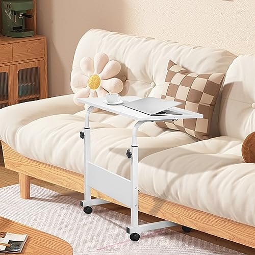 Karl home Mobile Side Table 31.5 inch Computer Desk with Wheels, White | Height Adjustable Rolling Potable Laptop Cart, C-Shaped Bed Couch Sofa End Tables with Edge Stopper for Livingroom Bedroom - color: White, size: 31.5"+No Power Sockets