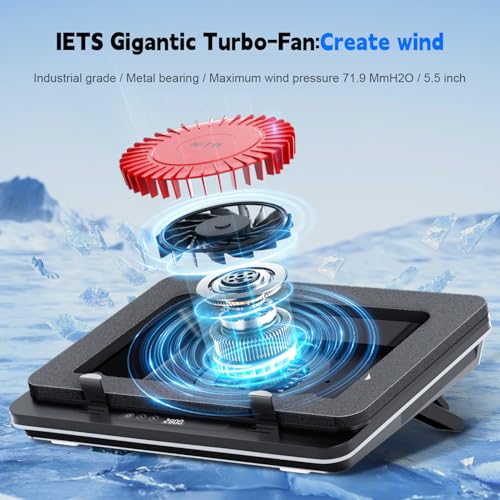 IETS GT600 Laptop Cooling Pad Equipped with Gigantic Turbo-Fan（5.5inch Diameter）,Sealed Foam for Rapid Cooling Gaming Laptop,14.1-19.3 inch Laptop Cooler with 3-Port USB Hub,Dust Filter,Touch Start - color: V1(HUB)