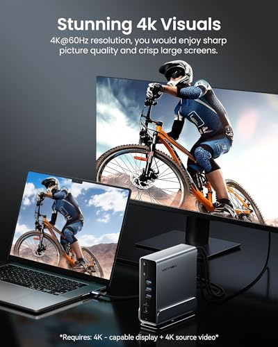 VENTION 15-in-1 Laptop Docking Station Dual Monitor, 360° Roatable Triple Monitor Docking Station with 2 * 4K HDMI and 1*DP, PD 100W Charging for Laptop, 10Gbps USB Port Transfer, RJ45, Audio, SD/TF