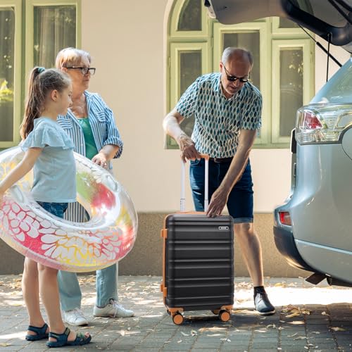 7 Piece Luggage Sets with Premium YKK Zipper, 20/24/28in PC Hardside Suitcase With Spinner Wheels, Luggage Airline Approved, Durable Suitcase Sets with TSA Locks for Travel - color: Black, size: 7 piece set (20/24/28inch)