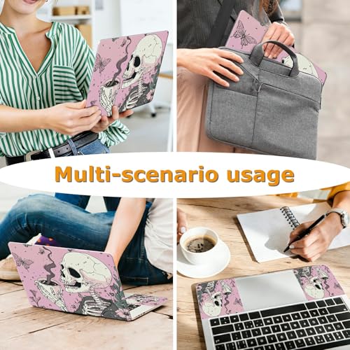Universal Laptop Skin Sticker with 2 Wrist Pad Decals, 3-Piece Removable Vinyl Laptop Cover, Pink Skull Coffee Waterproof Anti-Scratch, Easy-Trim Fit for 13.3" 14" 15.6" Laptops - color: Pink Skull Coffee