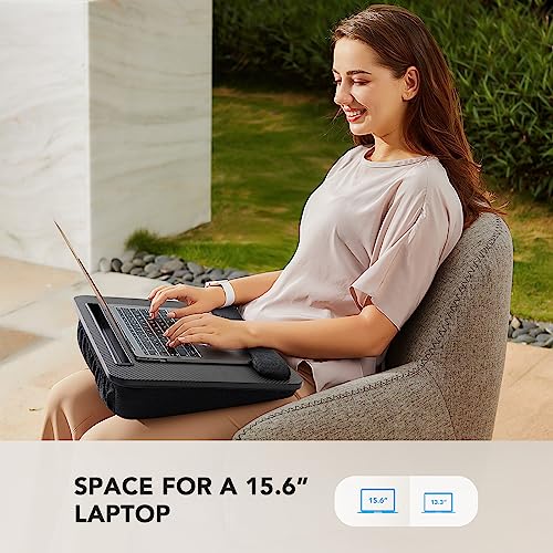 HUANUO Laptop Lap Desk - Portable Lap Desk with Pillow Cushion, Fits up to 15.6 inch Laptop, with Anti-Slip Strip & Storage Function for Home Office Students Use as Computer Laptop Stand