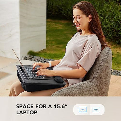 HUANUO Laptop Lap Desk - Portable Lap Desk with Pillow Cushion, Fits up to 15.6 inch Laptop, with Anti-Slip Strip & Storage Function for Home Office Students Use as Computer Laptop Stand