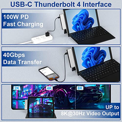 Surface Pro 9/10/11/X Docking Station, Surface Pro 11 USB Hub with 4K HDMI, USB-C Thunderbolt 4 (Display+Data+100W PD), 2 USB 3.0, 3.5mm Audio, SD/TF Card Slot for Surface Pro 9/10/ 11/ X - color: Silver