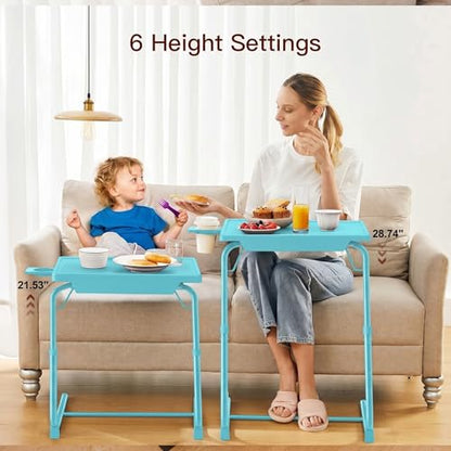 HUANUO Adjustable TV Tray Table - TV Dinner Tray with Cup Holder on Bed & Sofa, Comfortable Folding Table with 6 Height & 3 Tilt Angle Adjustments for Laptop (Azure) - color: Azure