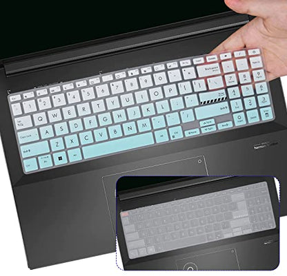2PCS Keyboard Cover for ASUS Vivobook Go 15.6" E1504FA, VivoBook 16 K3605 F1603 M1603 X1603 M1605 F1605 16", VivoBook Pro 15X OLED M6501 K6501 M1503QA M1502, VivoBook S 15 OLED 15.6" M3502 K3502 - color: Gradual Mint+Clear