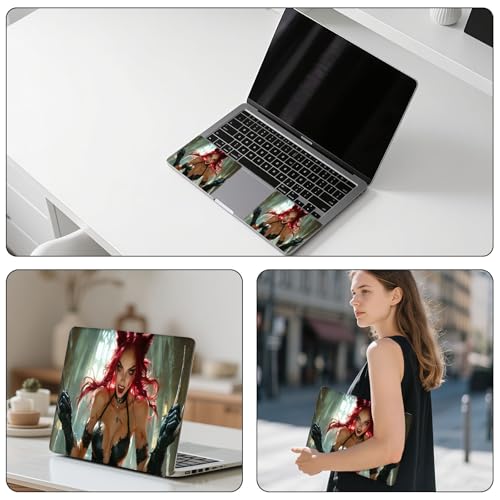 Aesthetic Laptop Skin Sticker, Red Haired Feline Warrior Waterproof Vinyl Laptop Decal, Removable Bubble Free, Reusable Protective Cover for 13 14 15 15.6 Inch - color: Red Haired Feline Warrior