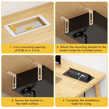 Kungfuking Conference Table Power Outlets with 2 USB C PD 30W, CAT6 Port | Recessed Table Power Outlets with Switch, CAT6 Cable, 2 USB-C & 2 USB-A Ports, Metal Housing, Pop-Up Design - color: 1PCS 6FT Black