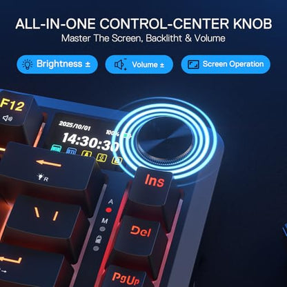 Redragon K724 PRO Wireless 81-Key Gasket Gaming Keyboard with Screen & Knob | Easy-Control LED Info Display, 0-Delay Tri-Mode, Cushioned 5-Layer Noise Dampening for Creamy Thocky Sound, Compact 80% Size - color: Black, size: 81 Keys + LCD Screen