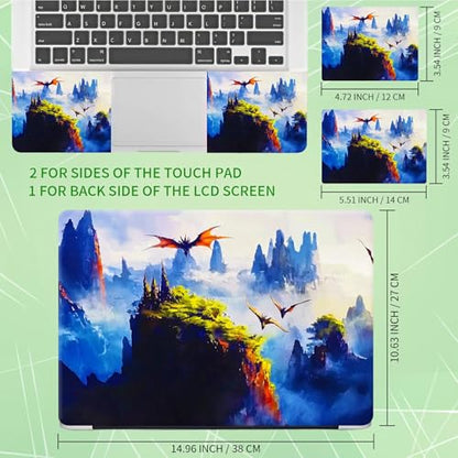Laptop Skin Sticker Decal, Universal Protective Cover Fit 12 13 14 15.6 Inch Notebook, Reusable Water-Resistant Vinyl Decal w/ 2 Wrist Pads for Business Travel Office, Forest Mountain Bird - color: Forest Mountain Bird
