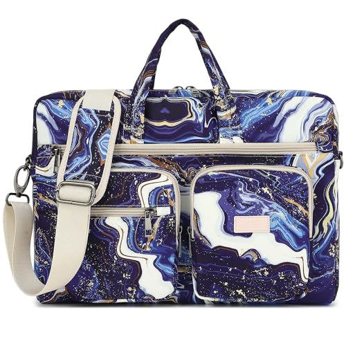 Laptop Shoulder Bag15.6inch women men Waterproof 16inch Computer Bags Women Business Office Work Bag Briefcase 14 inch case - color: Blue Marble