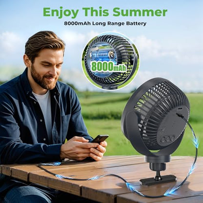 10L0L Magnetic Golf Cart Fan, 3-Speed Portable Cooling Fan, 56Hrs Runtime 8000mAh Battery with LED Light & Reverse Charging Function for All Golf Carts