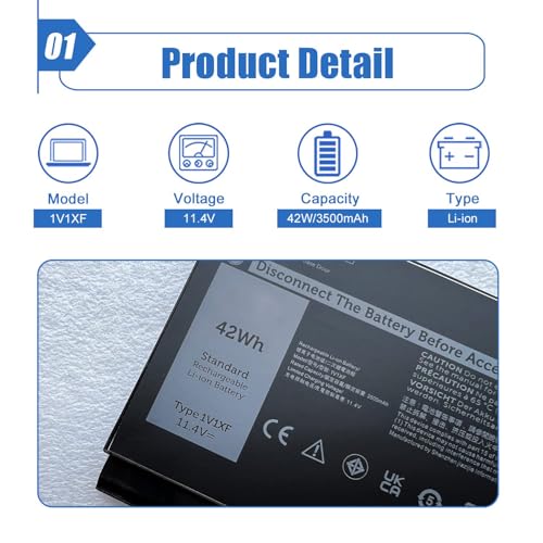1V1XF Laptop Battery Compatible with Dell Latitude 5400 5410 5500 5510 Precision 3540 3550 Inspiron 7590 7591 7791 2-in-1 Series Notebook 01V1XF XV8CJ R8D7N 4GVMP 11.4V 42Wh/3500mAh 3-Cell