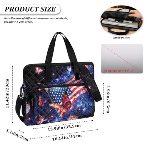Laptop Sleeve, Laptop Cover with Adjustable Strap Computer Bag Tablet Notebook Sleeves Handbag Messenger Briefcase - color: Butterfly American Flag Design