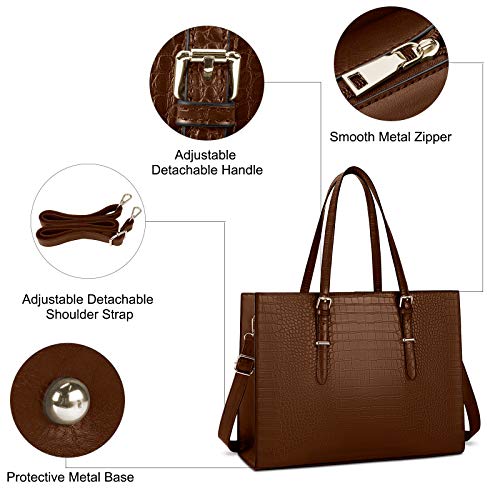 Laptop Bag for Women 15.6 Inch Crocodile Leather Tote Bag Water-resistant Work Briefcase Business Computer Shoulder Bag for Travel Teacher Nurse Professional Handbag - color: Coffee