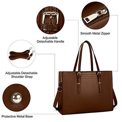 Laptop Bag for Women 15.6 Inch Crocodile Leather Tote Bag Water-resistant Work Briefcase Business Computer Shoulder Bag for Travel Teacher Nurse Professional Handbag - color: Coffee