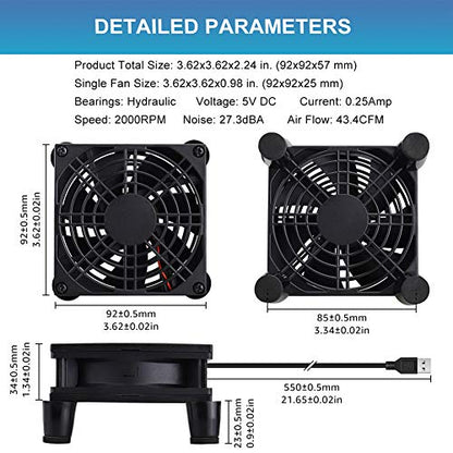 GDSTIME Small 92mm Router Fan Cooler with L/M/H 3 Speed Controller, 5V USB | Brushless DC Case Fans, for Xbox, Modem, Routers, Mini PC, DVR, TV Box Cooling - size: 92mm USB Fan