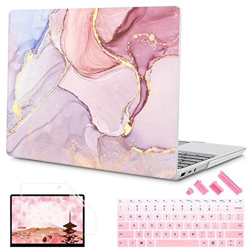 Mektron 2023 Microsoft Surface Laptop GO 3 Case 12.4" Compatible with Go 2/1 Laptop Cover 2022-2020 Releases Model 1943/2013 Plastic Hard Shell Case with Screen Protector, Pink Marble - color: Pink Marble