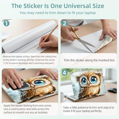 Universal Laptop Skin Decal, 3-Piece Vinyl Protector for 12 13 14 15.6" Notebook, Waterproof Anti-Scratch, Easy Trim & Bubble-Free Finish, Cute Baby Owl - color: Cute Baby Owl