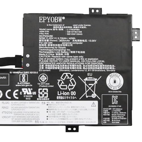 L17M3PB0(Cable to Left) Laptop Battery 42Wh 3735mAh 11.25V Compatible with Lenovo 100e Chromebook 2nd Gen MTK 81QB 300e Chromebook 2nd Gen MTK 81QC Series L18M3PG5 L18L3PG5 L18D3PG5