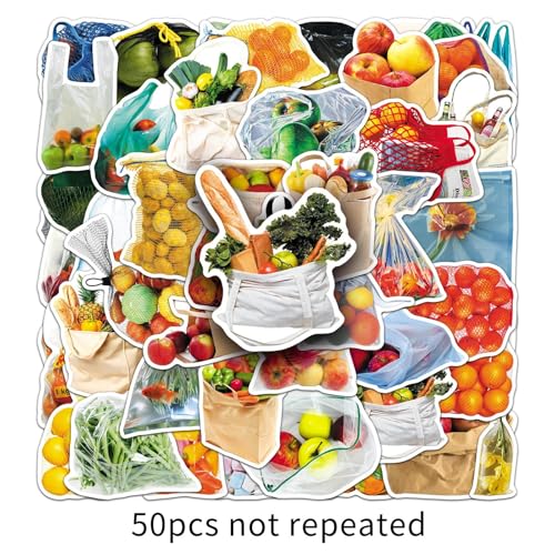 50 Pcs Bagged Food -Fruit and Vegetable Stickers Pack - Cute Cartoon Produce Decals in a Bag for Kids Learning, Kitchen Labels, Healthy Eating - Teacher & Parent Supplies (Bagged Food) - color: Bagged Food