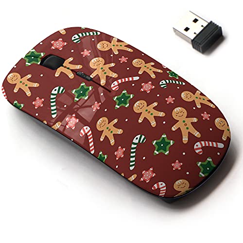 2.4G Wireless Mouse with Cute Pattern Design for All Laptops and Desktops with Nano Receiver - Christmas Gingerbread Men Candy