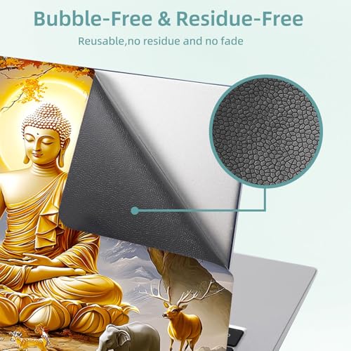 Universal Laptop Skin Decal, 3-Piece Vinyl Protector for 12 13 14 15.6" Notebook, Waterproof Anti-Scratch, Easy Trim & Bubble-Free Finish, Golden Buddha Sitting on Lotus - color: Golden Buddha Sitting on Lotus