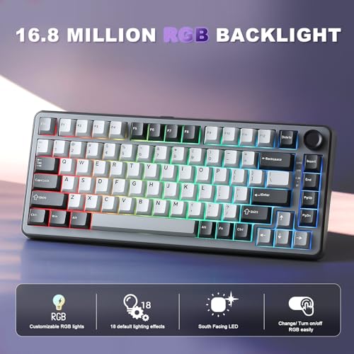 YUNZII B75 PRO Wireless Mechanical Gaming Keyboard | Custom 75% Layout with Knob,Gasket Mount,Hot Swap,Creamy Pre-lubed Switch,BT/USB-C/2.4G(Cocoa Cream V2 Switch,Dark Grey) - color: Dark Grey, size: Cocoa Cream V2 Switch