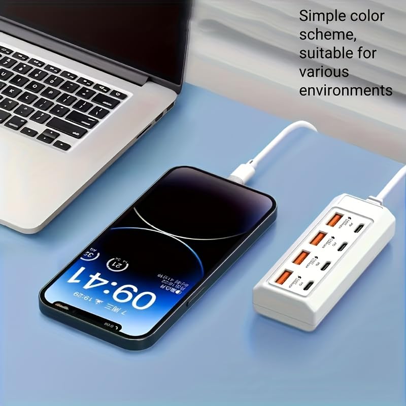 8-in-1 USB Hub Compatible for Tablets & Smartphones, High-Speed Multi-Port Docking Station with Stable Power Supply, USB- External Device Hub Suitable for Laptops, Desktop Computers, Tablets (White) - color: White