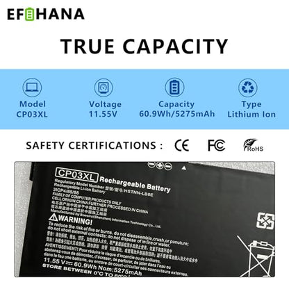 CP03XL 929072-855 Laptop Battery Replacement for Hp Spectre X360 Convertible 3-ae 13-ae0xx 13-ae000 13-ae013dx 13-ae049ng 13-ae001ng 929066-421 HSTNN-LB8E CPO3XL CP03060XL 11.55V 60.9Wh 5275mAh - size: 9.29×3.19×0.26 in CP03XL