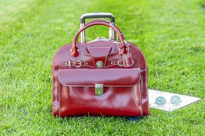 McKlein EDGEBROOK, Top Grain Cowhide Leather, 15" Leather Vertical Wheeled Ladies' Laptop/ Computer & Tablet Business Briefcase Bag/ Women's Rolling Overnight Travel Bag, Removable trolley case