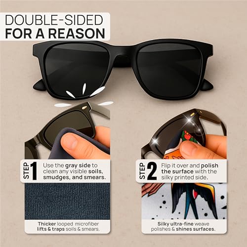 Microfiber Wholesale Quick Cloth Glasses Cleaning Cloths 5x7 Tattoo 2-Pack | with Case | Double-Sided Lens Cleaner for Eyeglasses, Camera, Screens & Glass | Reusable Microfiber Glass Polishing Cloths - color: Tattoos, size: 5"x7"
